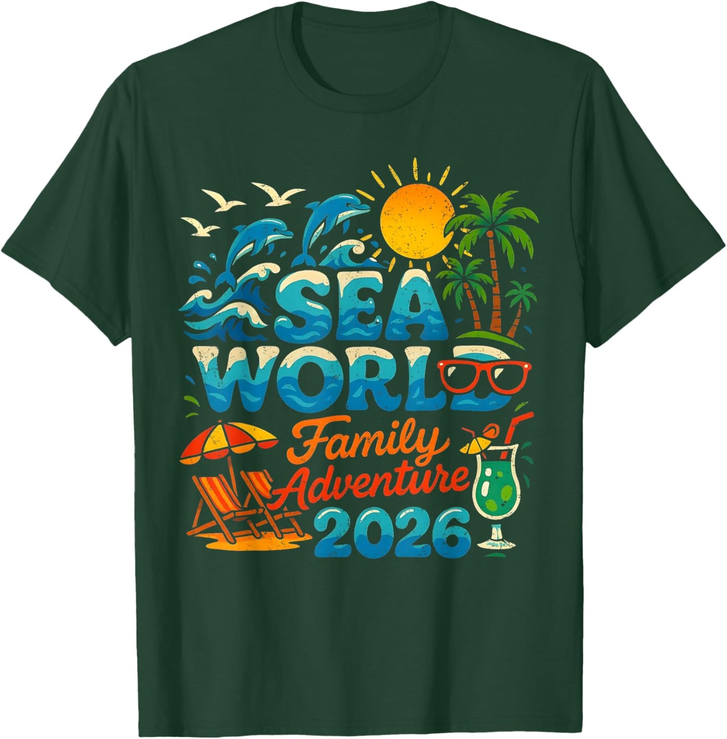 Sea World Family Adventure 2026 Beach Design T-Shirt - T-Shirt | Forest