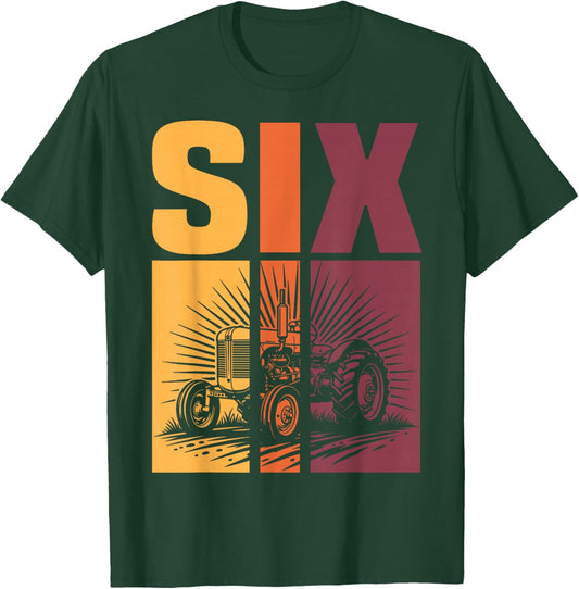 Vintage Farm Tractor 6th Birthday Boy Six Year Old Kids Bday T-Shirt - T-Shirt | Forest