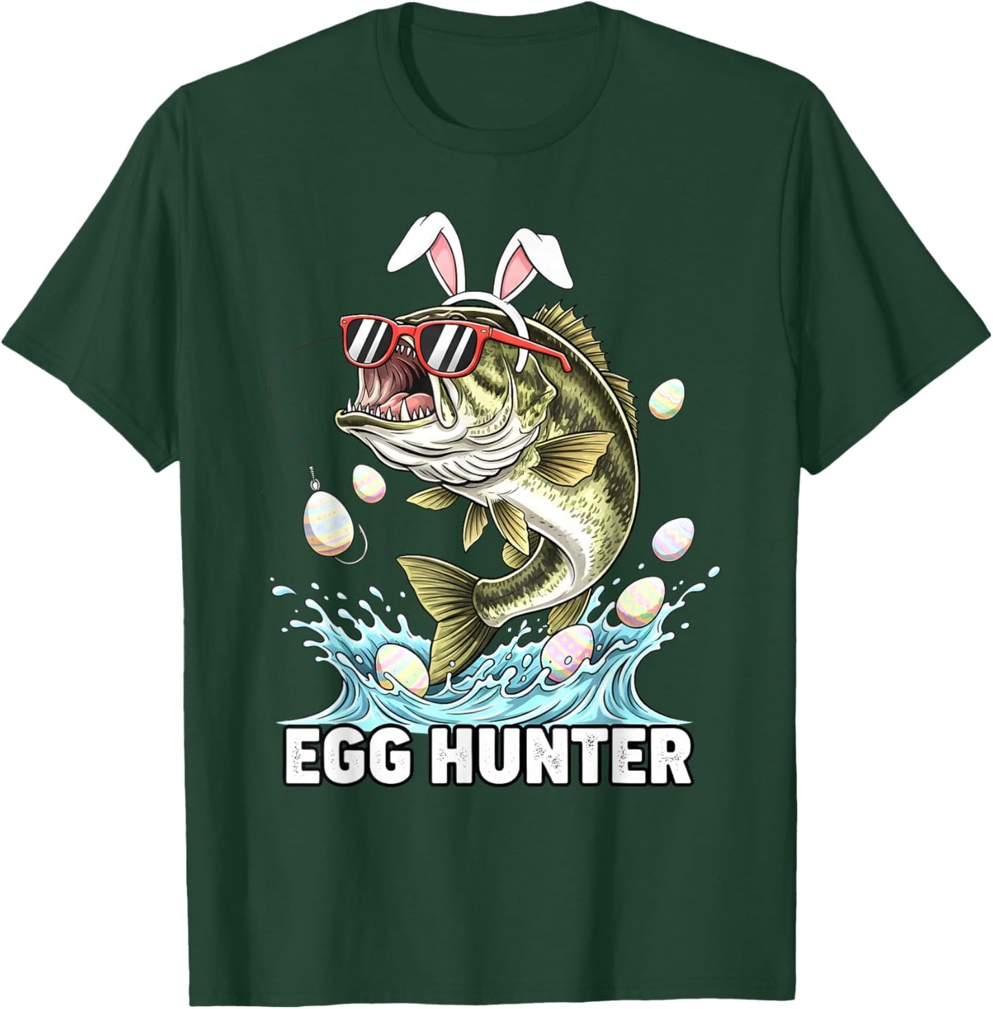 Egg Hunter Easter Funny Fishing Easter Bunny Ears Fisherman T-Shirt - T-Shirt | Forest