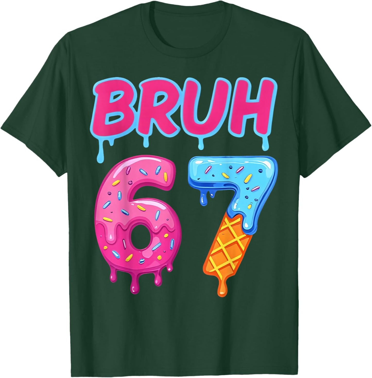 Retro Bruh 67 Meme Vintage Gift Women Kid Boy Girl T-Shirt - T-Shirt | Forest
