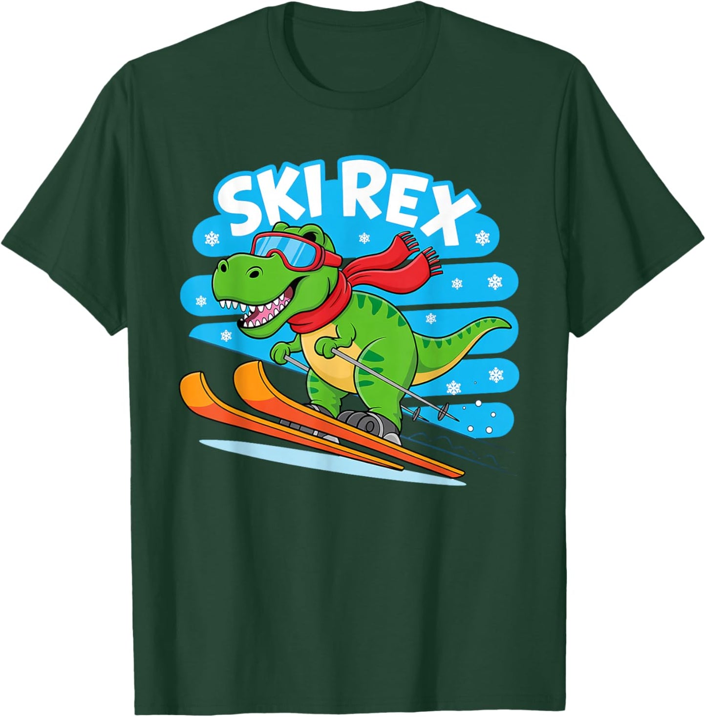 Ski Rex Funny Skiing Dinosaur Winter Sports Design for Kids T-Shirt - T-Shirt | Forest