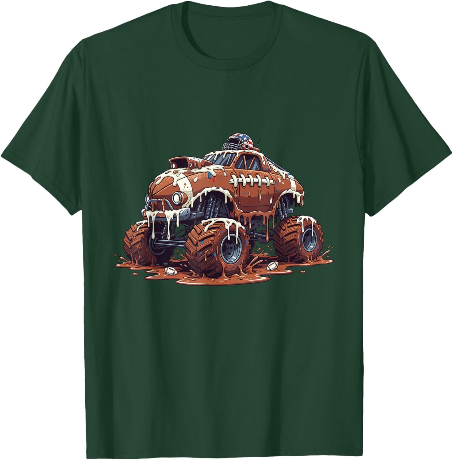 Football Drip Monsters Truck Muddy Gridiron Power Drive T-Shirt - T-Shirt | Forest