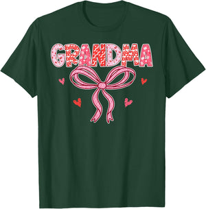 Grandma Valentine Pink Coquette Bow Valentine's Day T-Shirt - T-Shirt | Forest