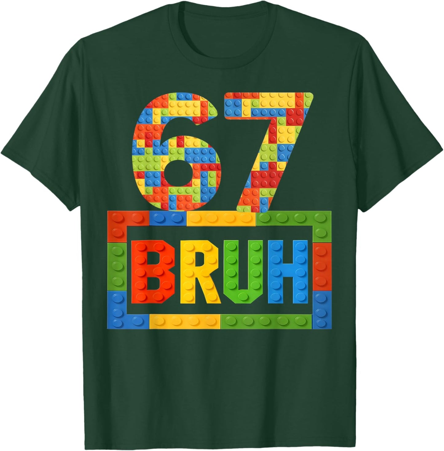 Meme Six Seven 67 Bruh Building Blocks Gift Kids Boys T-Shirt - T-Shirt | Forest