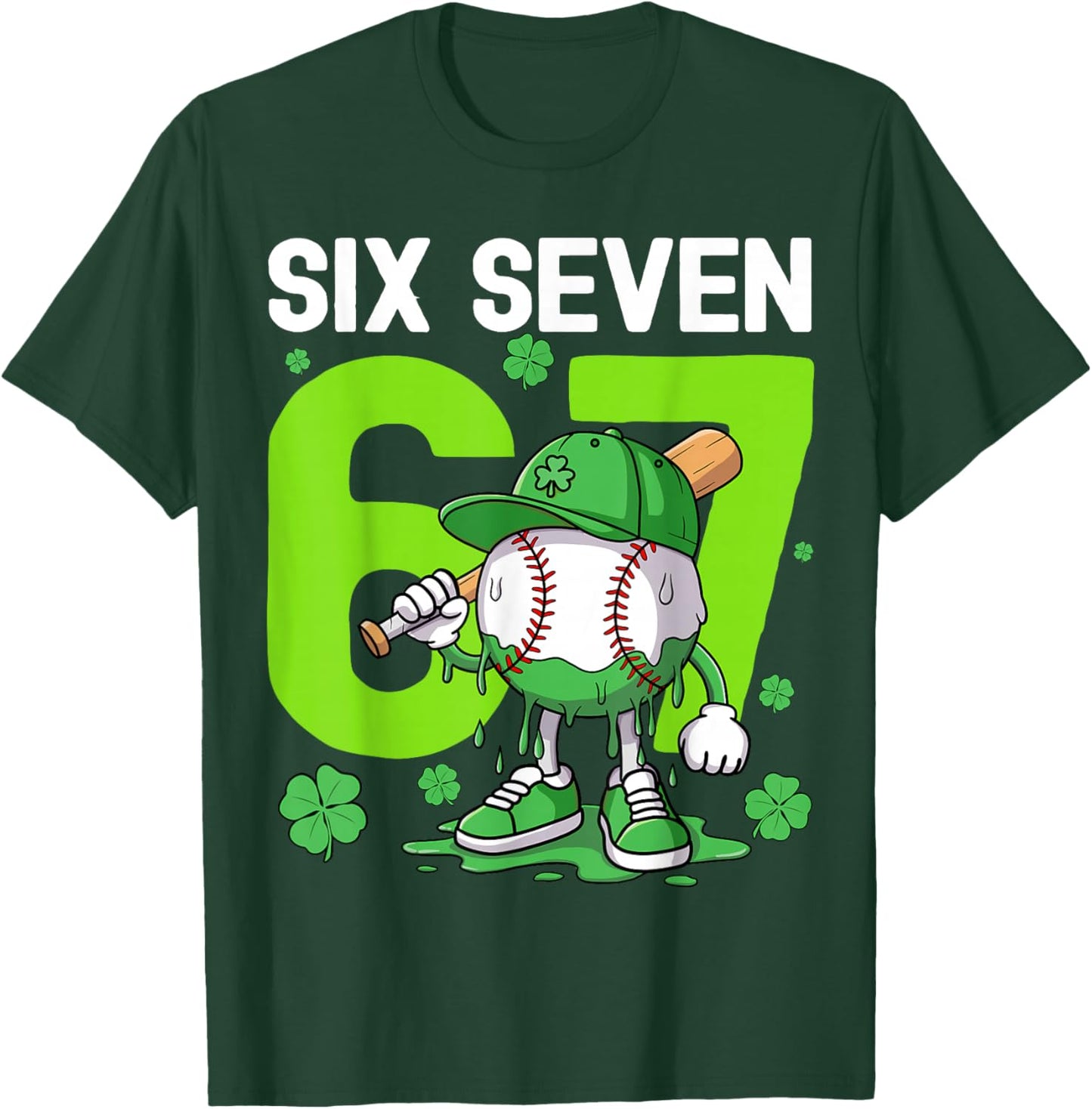 Boys St Patricks Day 67 Six Seven Baseball Ice Cream Drip T-Shirt - T-Shirt | Forest