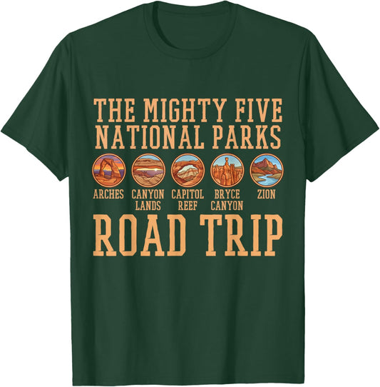 Utah Mighty Five 5 National Parks Trip Camping Hiking T-Shirt - T-Shirt | Forest