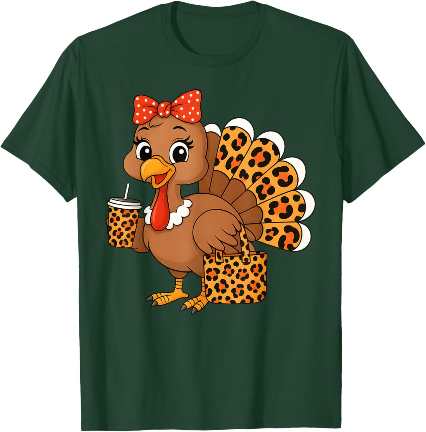 Boujee Turkey Leopard Thanksgiving Women Girl Autumn Fall T-Shirt - T-Shirt | Forest
