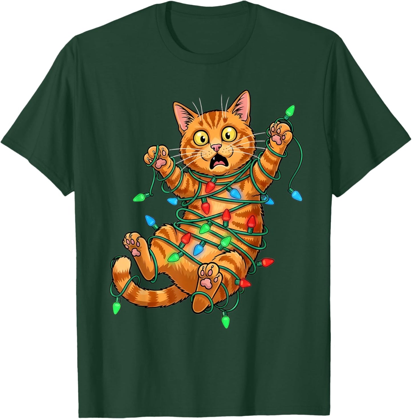 Funny Orange Cat Christmas Light Catmus T-Shirt - T-Shirt | Forest