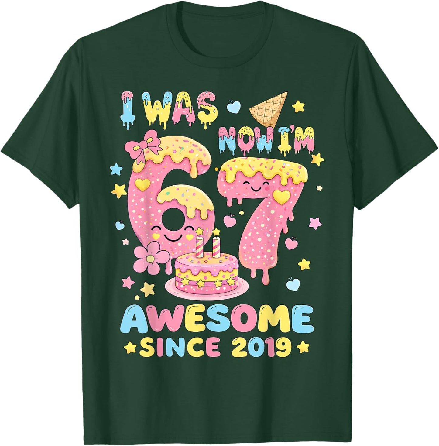 I was 6 Now I'm 7 Birthday Girl Gift Boys Girls Kid T-Shirt - T-Shirt | Forest