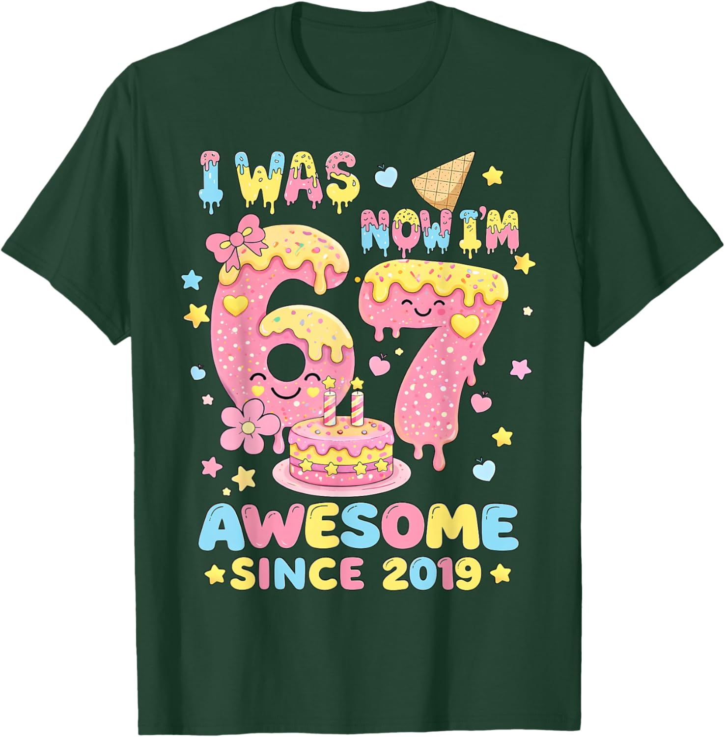 I was 6 Now I'm 7 Birthday Girl Gift Boys Girls Kid T-Shirt - T-Shirt | Forest