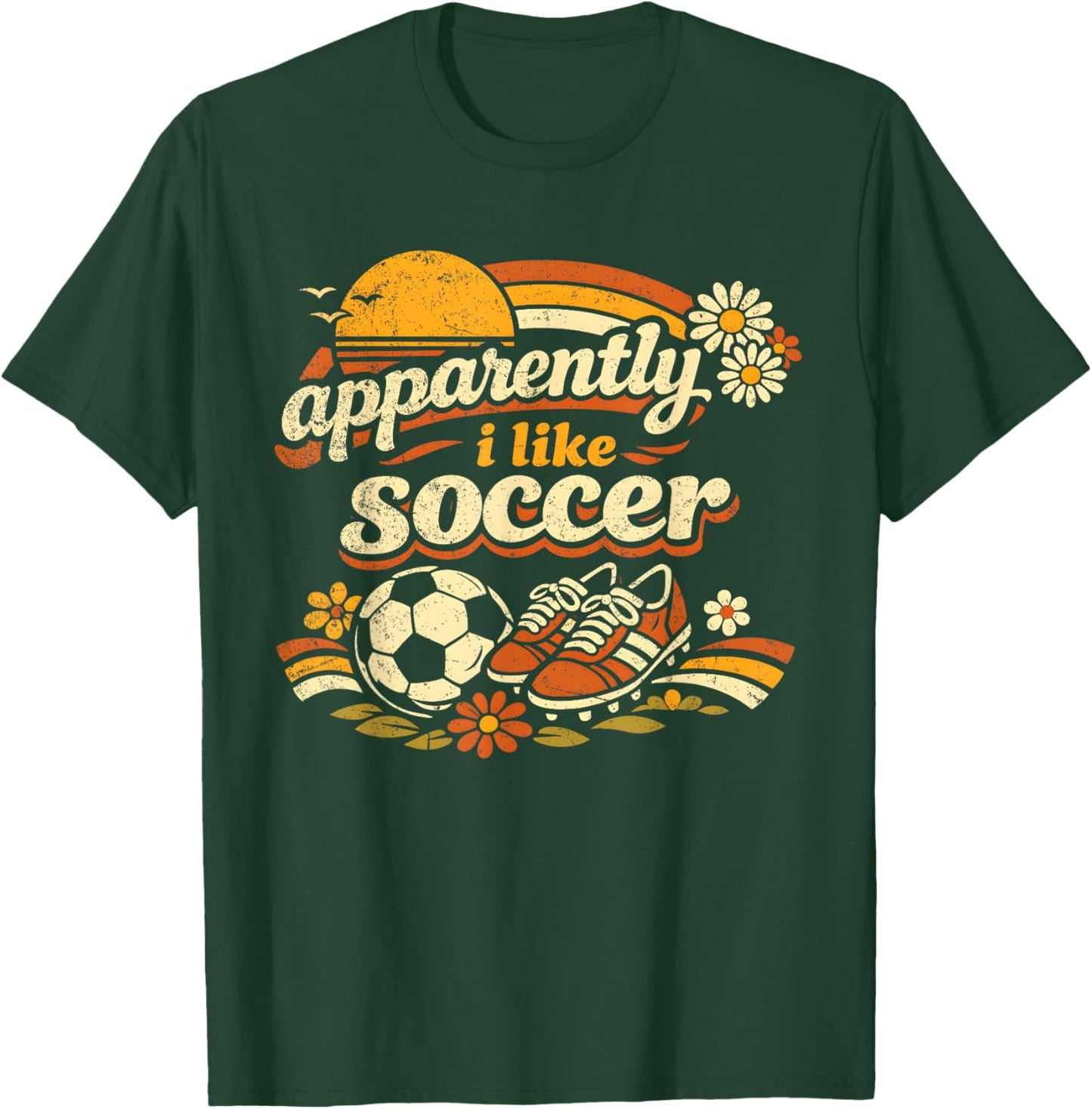 Apparently I Like Soccer Retro Soccer Flower Women Girls T-Shirt - T-Shirt | Forest