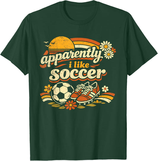 Apparently I Like Soccer Retro Soccer Flower Women Girls T-Shirt - T-Shirt | Forest
