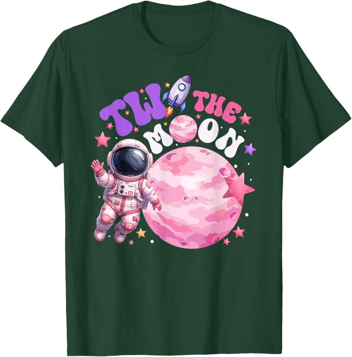 Two The Moon Astronaut 2 Years Old Girl Toddler T-Shirt - T-Shirt | Forest
