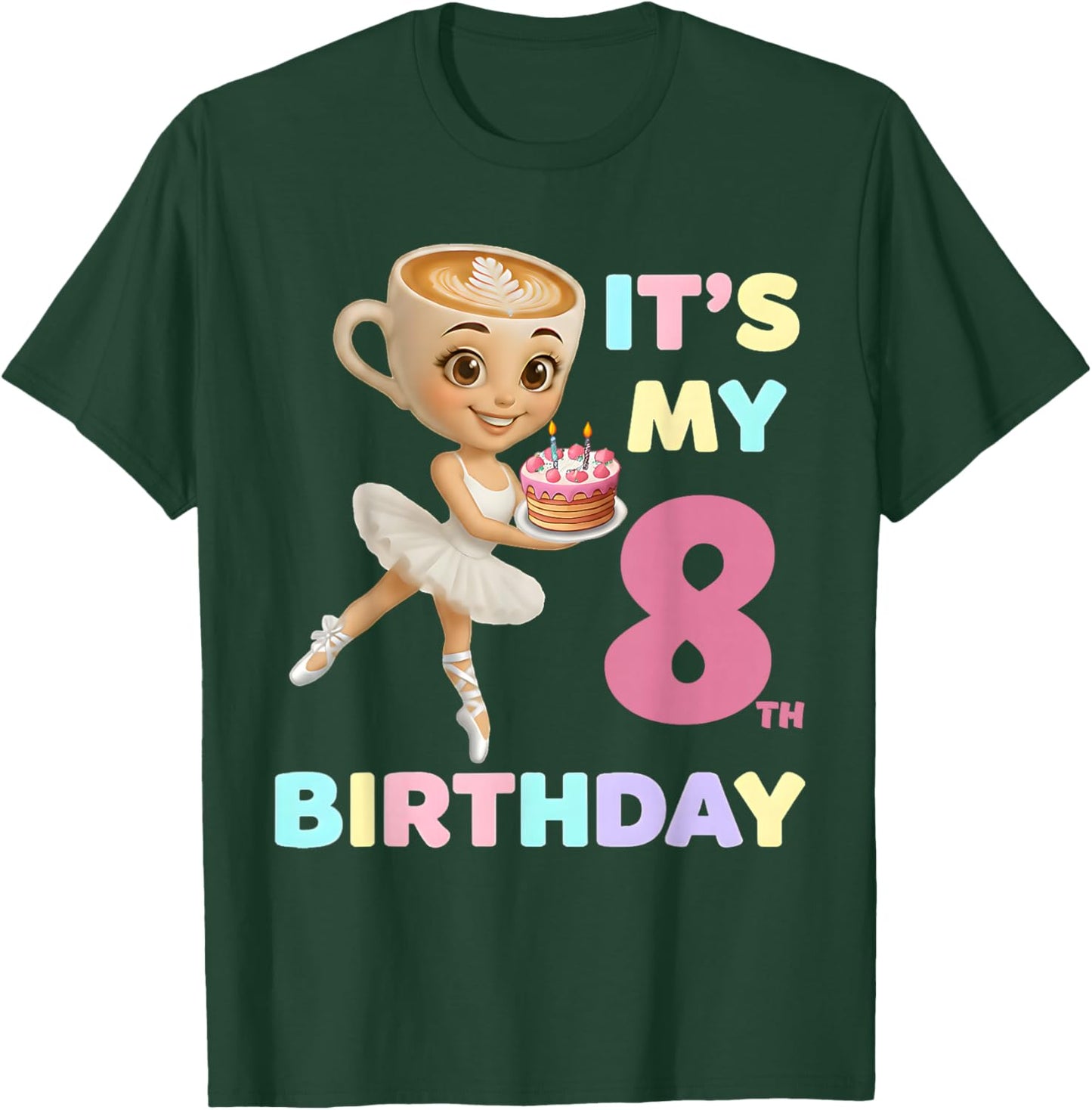 Ballerina Cappuccina Italian Brainrot Bday Girl 8th Birthday T-Shirt - T-Shirt | Forest