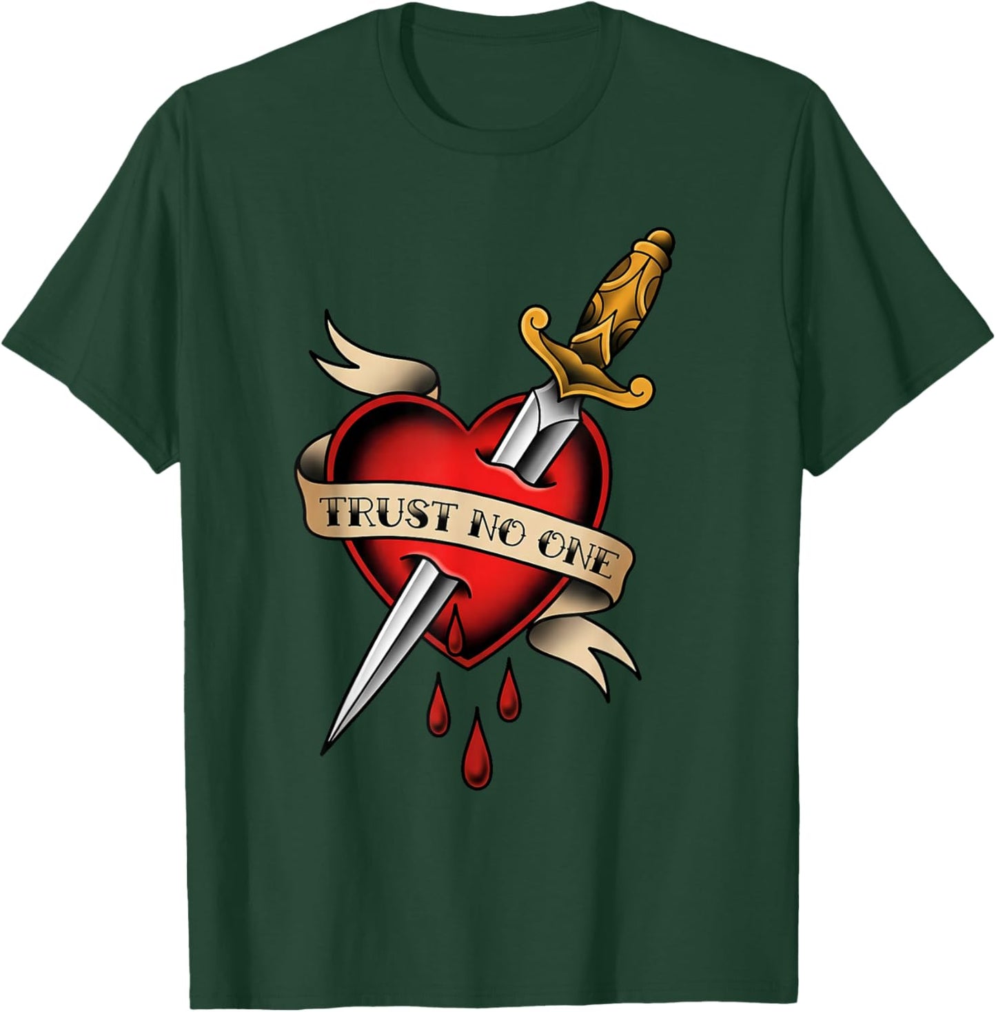 Trust No One Dagger Through Heart Tattoo T-Shirt - T-Shirt | Forest