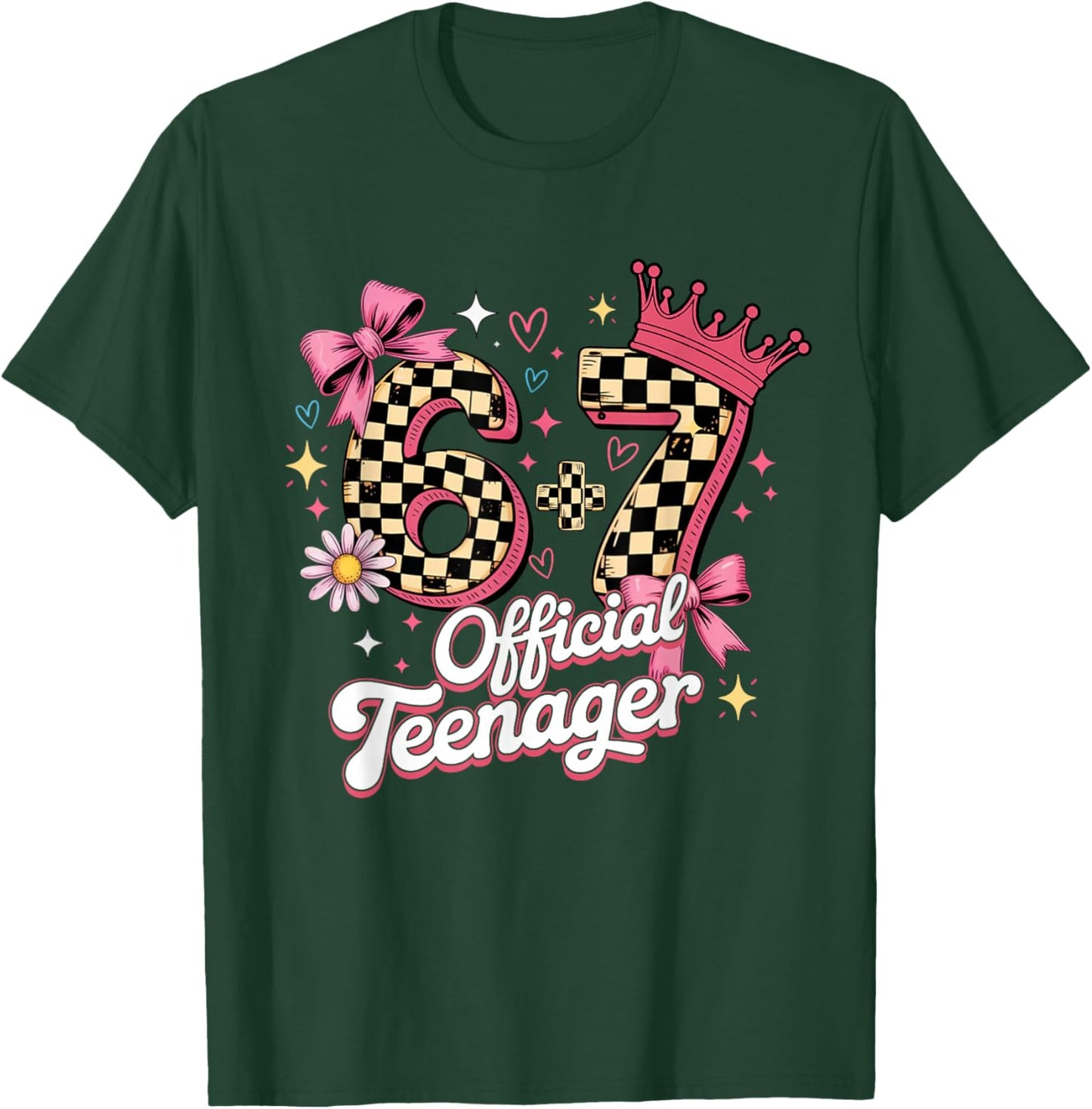 Pink Checkered 13th Birthday 6+7 13 Official Teenager Girls T-Shirt - T-Shirt | Forest