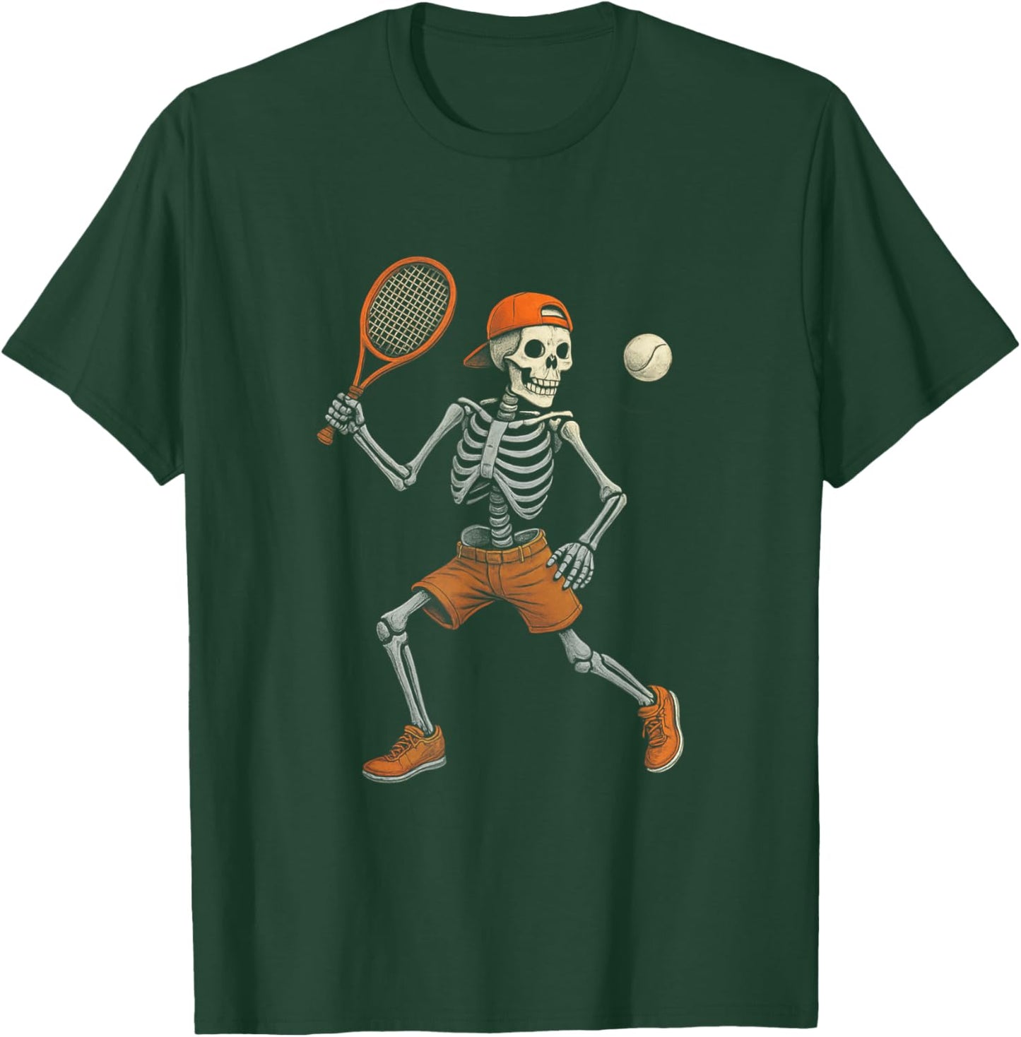 Halloween Skeleton Playing Tennis Spooky Sports Men Boys T-Shirt - T-Shirt | Forest