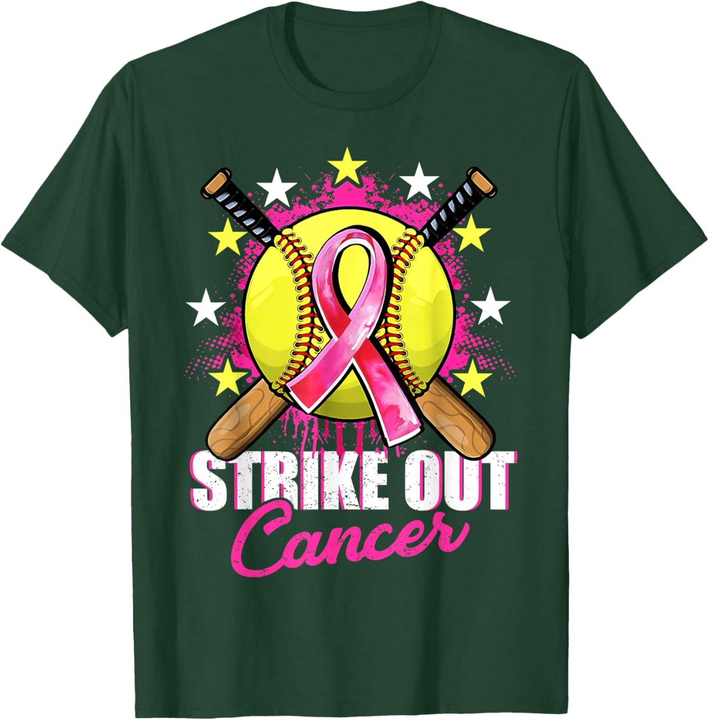 Strike Out Breast Cancer Warrior Softball Pink Ribbon Women T-Shirt - T-Shirt | Forest