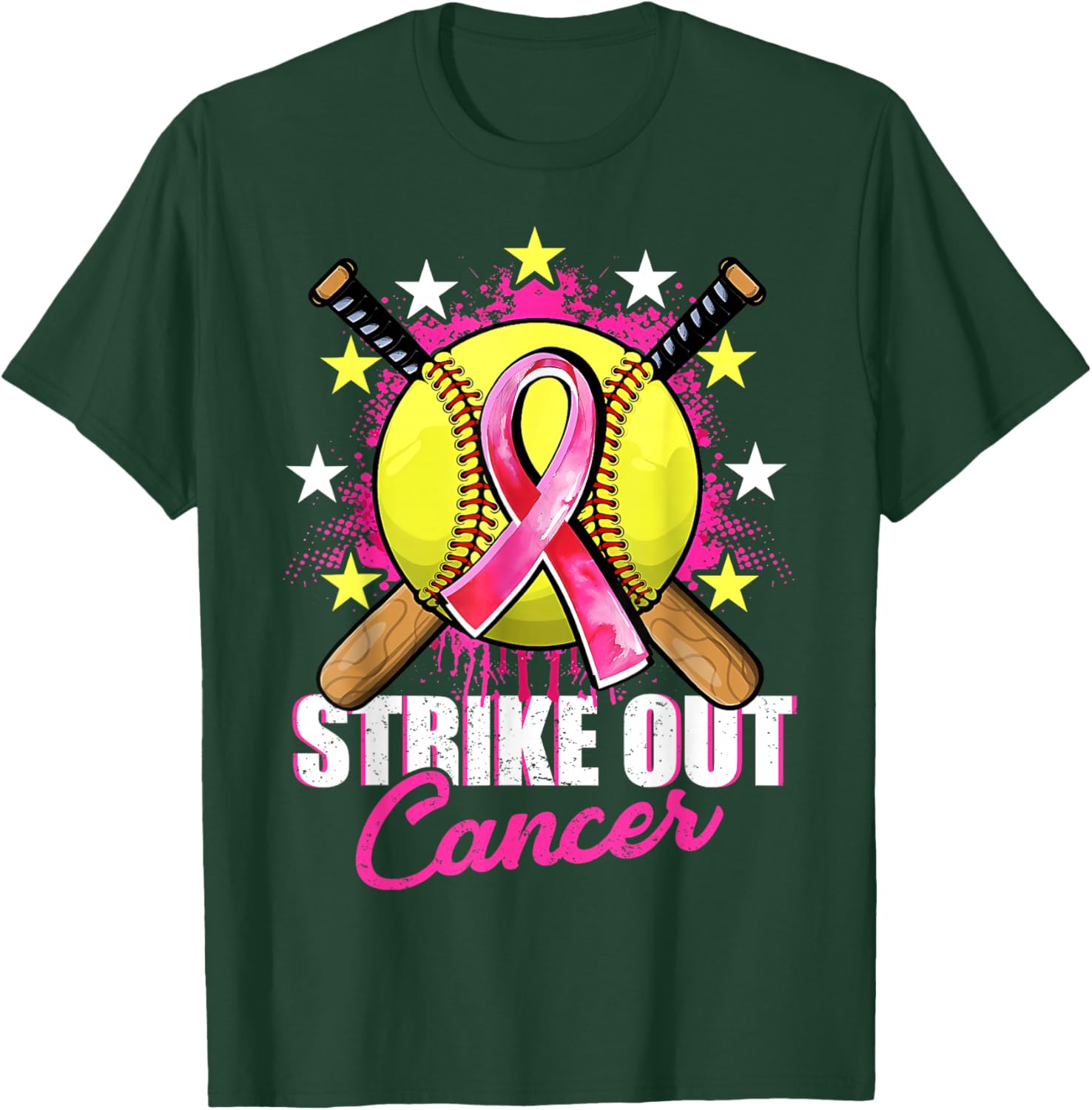 Strike Out Breast Cancer Warrior Softball Pink Ribbon Women T-Shirt - T-Shirt | Forest