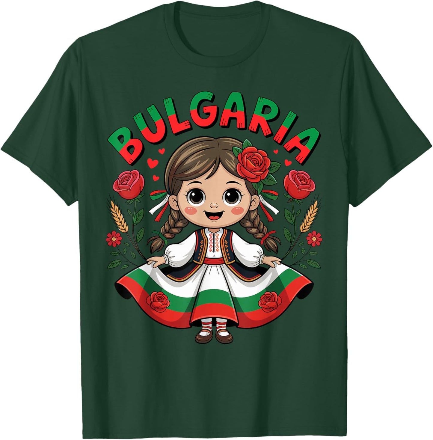 Cute Bulgarian Girl in Traditional Folk Dress for Kids T-Shirt - T-Shirt | Forest