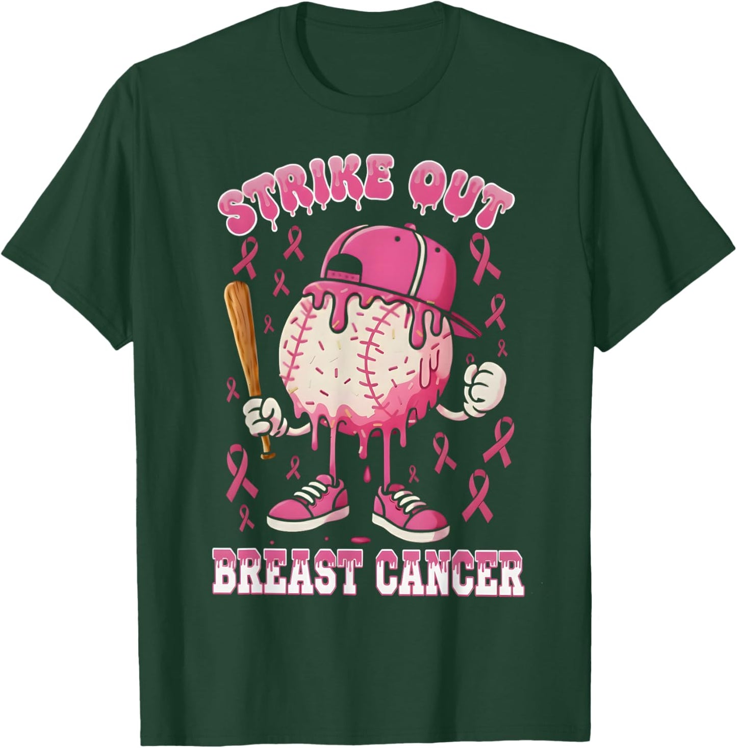 Baseball Drip Ice Cream Strike Out Breast Cancer Awareness T-Shirt - T-Shirt | Forest