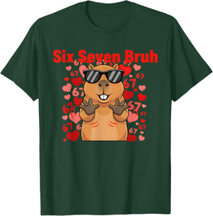Six Seven Bruh Capybara Valentine Funny 67 Meme Gen Alpha T-Shirt - T-Shirt | Forest
