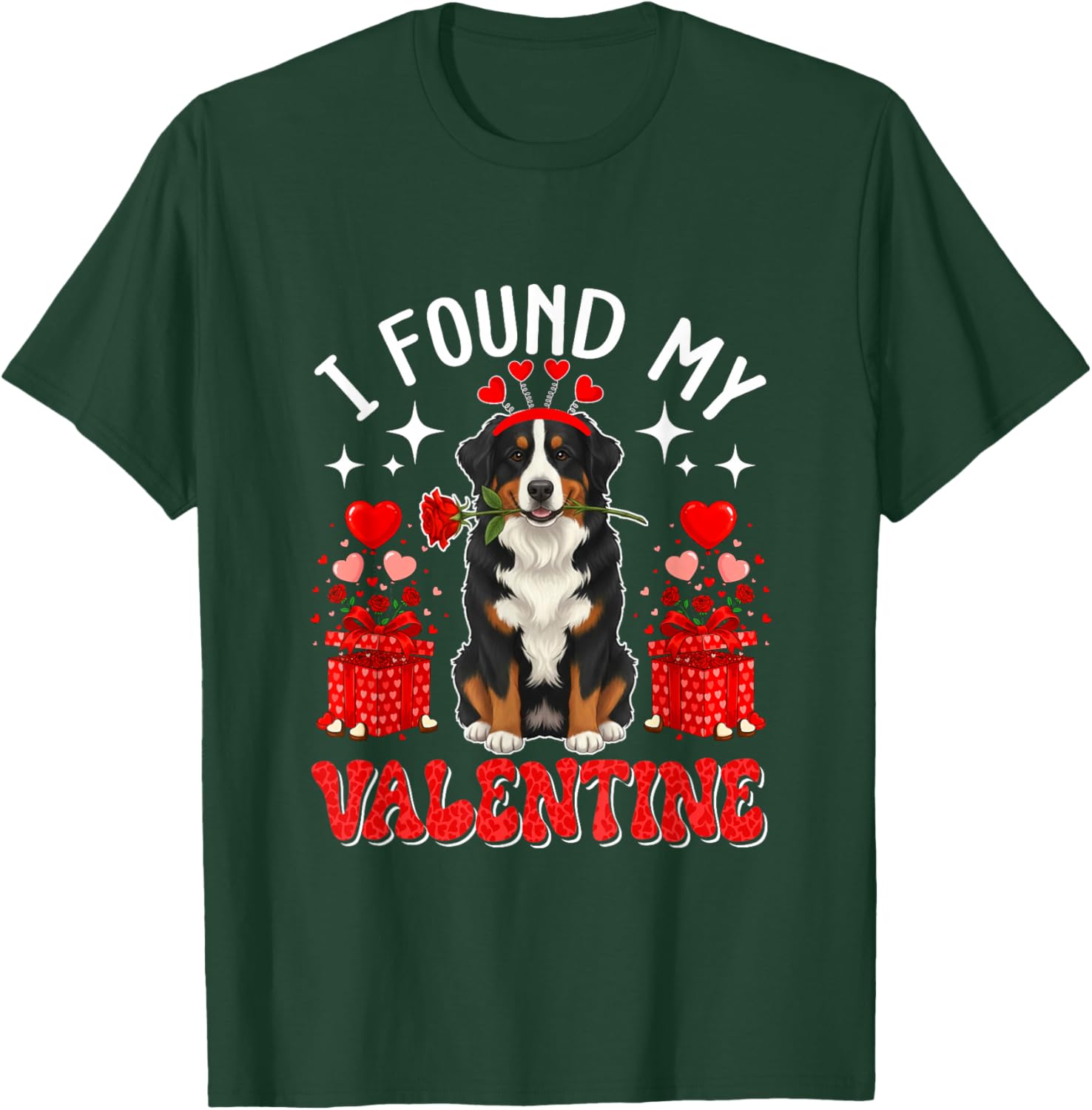 I Found My Valentine Bernese Mountain Owner Floral Roses T-Shirt - T-Shirt | Forest
