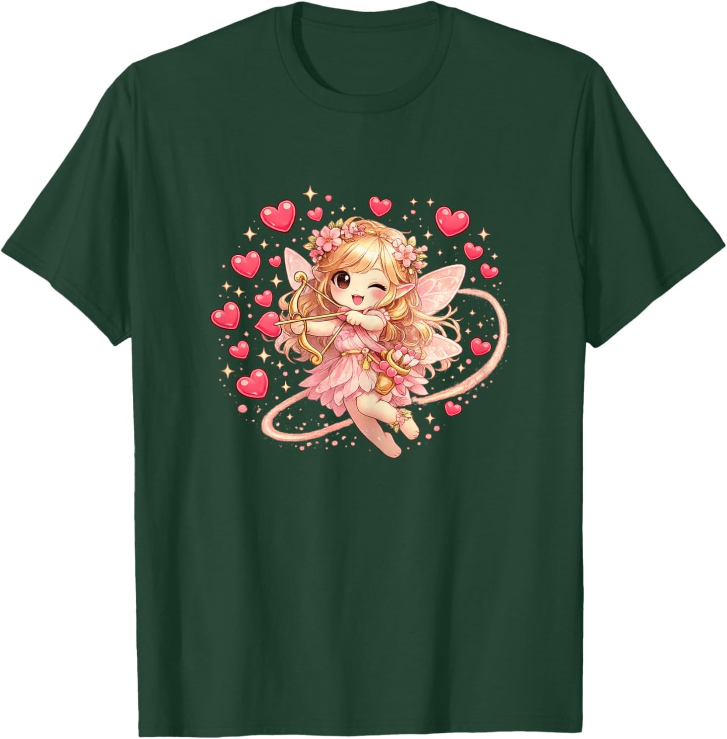 Cute Fairy Valentine Day Outfit Hearts Arrow Love for Girl T-Shirt - T-Shirt | Forest