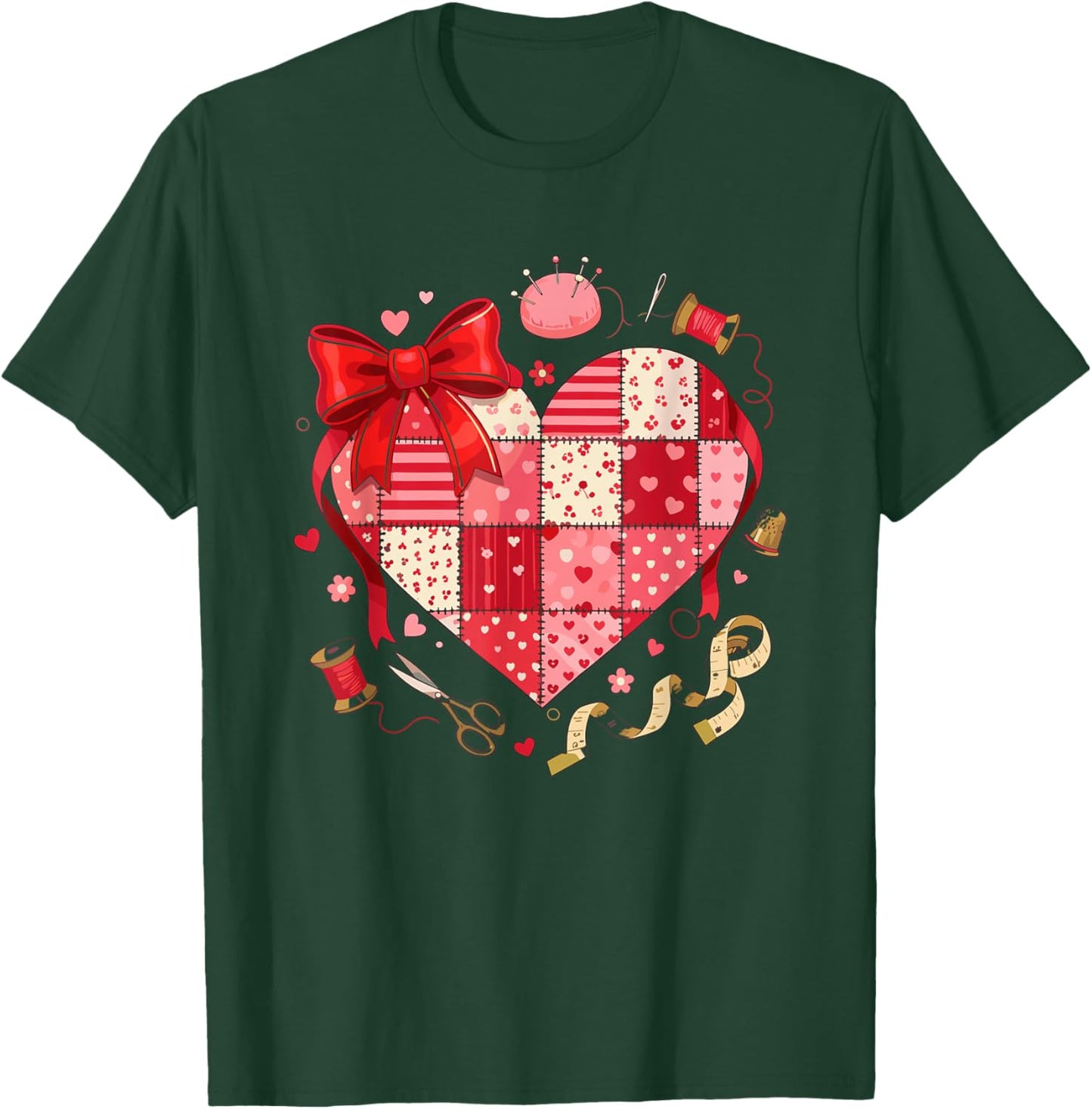 Patchwork Heart Quilting Vintage Country Charm T-Shirt - T-Shirt | Forest