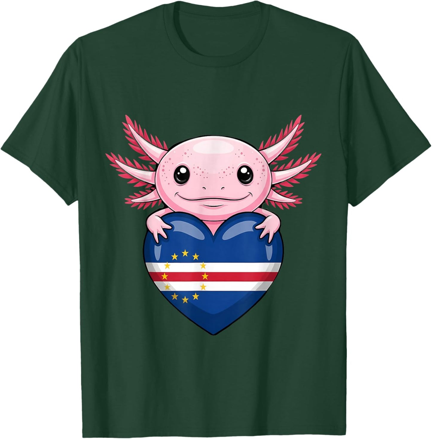 Cape Verde Roots Axolotl Cabo Verde Cape Verdean Flag T-Shirt - T-Shirt | Forest