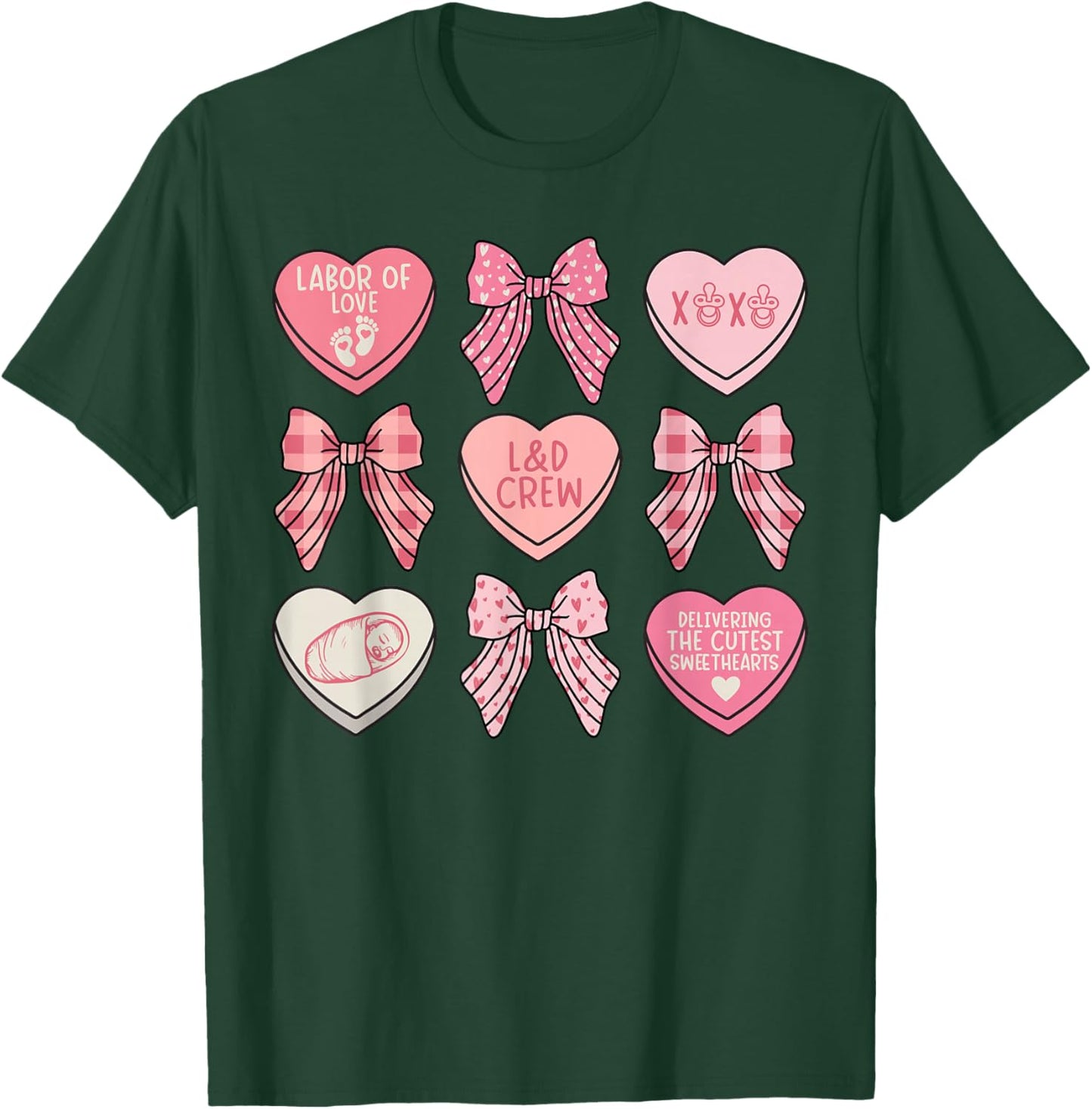 Labor and Delivery Nurse Valentine Hearts Coquette L&D Nurse T-Shirt - T-Shirt | Forest