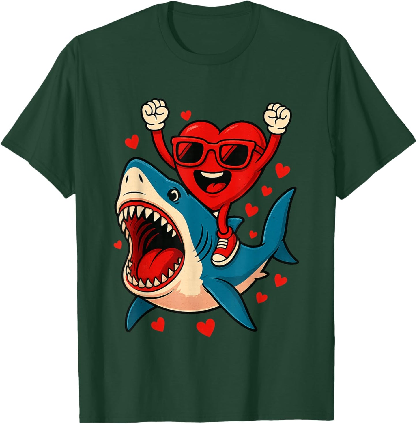 Valentines Day Heart Riding Shark Funny Toddler Boys Kids T-Shirt - T-Shirt | Forest