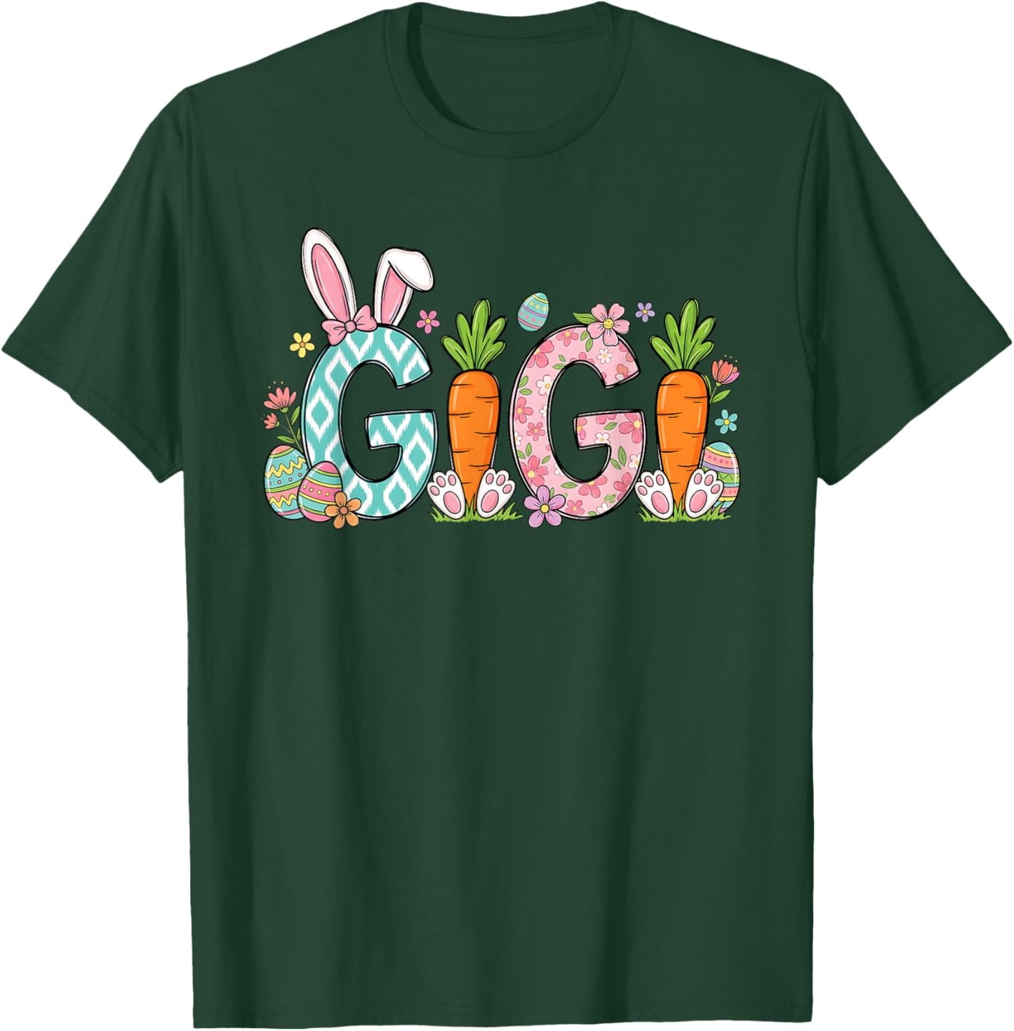 Gigi Easter Bunny Ears Carrots Eggs Spring Floral Grandma T-Shirt - T-Shirt | Forest