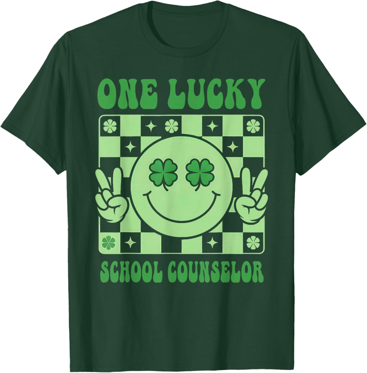 Groovy Shamrock One Lucky School Counselor St Patricks Day T-Shirt - T-Shirt | Forest