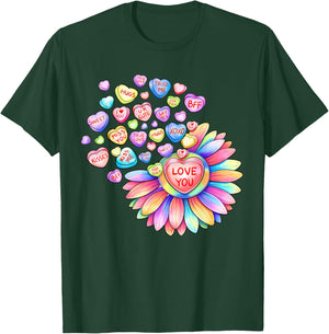 Love Sunflower Hearts Candy Valentines Day Girls T-Shirt - T-Shirt | Forest