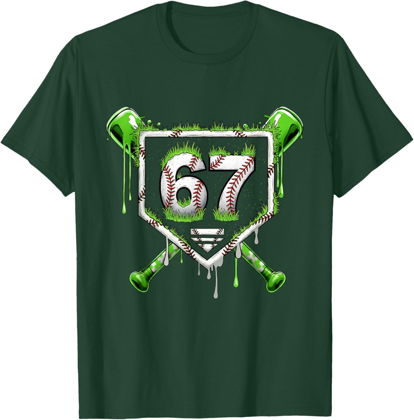 Baseball Ice Cream Drip Number 67 Player 67th Birthday Kids T-Shirt - T-Shirt | Forest