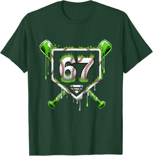 Baseball Ice Cream Drip Number 67 Player 67th Birthday Kids T-Shirt - T-Shirt | Forest