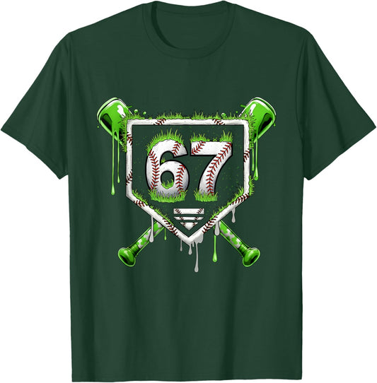 Baseball Ice Cream Drip Number 67 Player 67th Birthday Kids T-Shirt - T-Shirt | Forest