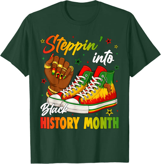Steppin' Into Black History Month Black Sneakers Women Girls T-Shirt - T-Shirt | Forest