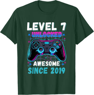 Level 7 Unlocked Awesome Since 2019 Seven 7th Birthday Boys T-Shirt - T-Shirt | Forest