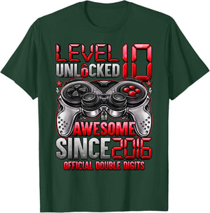 Official Double Digits Level 10 Unlocked 10th Birthday Boy T-Shirt - T-Shirt | Forest