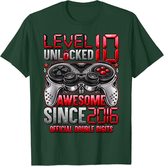 Official Double Digits Level 10 Unlocked 10th Birthday Boy T-Shirt - T-Shirt | Forest