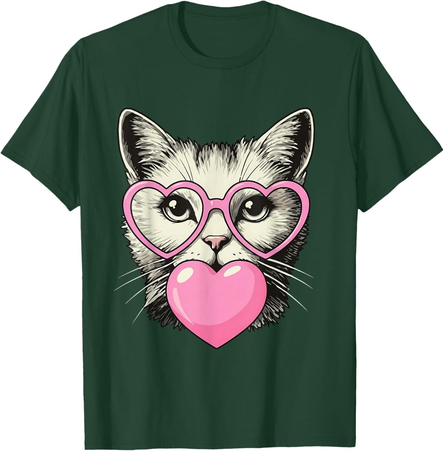 Cute Cat Blowing Pink Valentine Heart Bubble Gum T-Shirt - T-Shirt | Forest