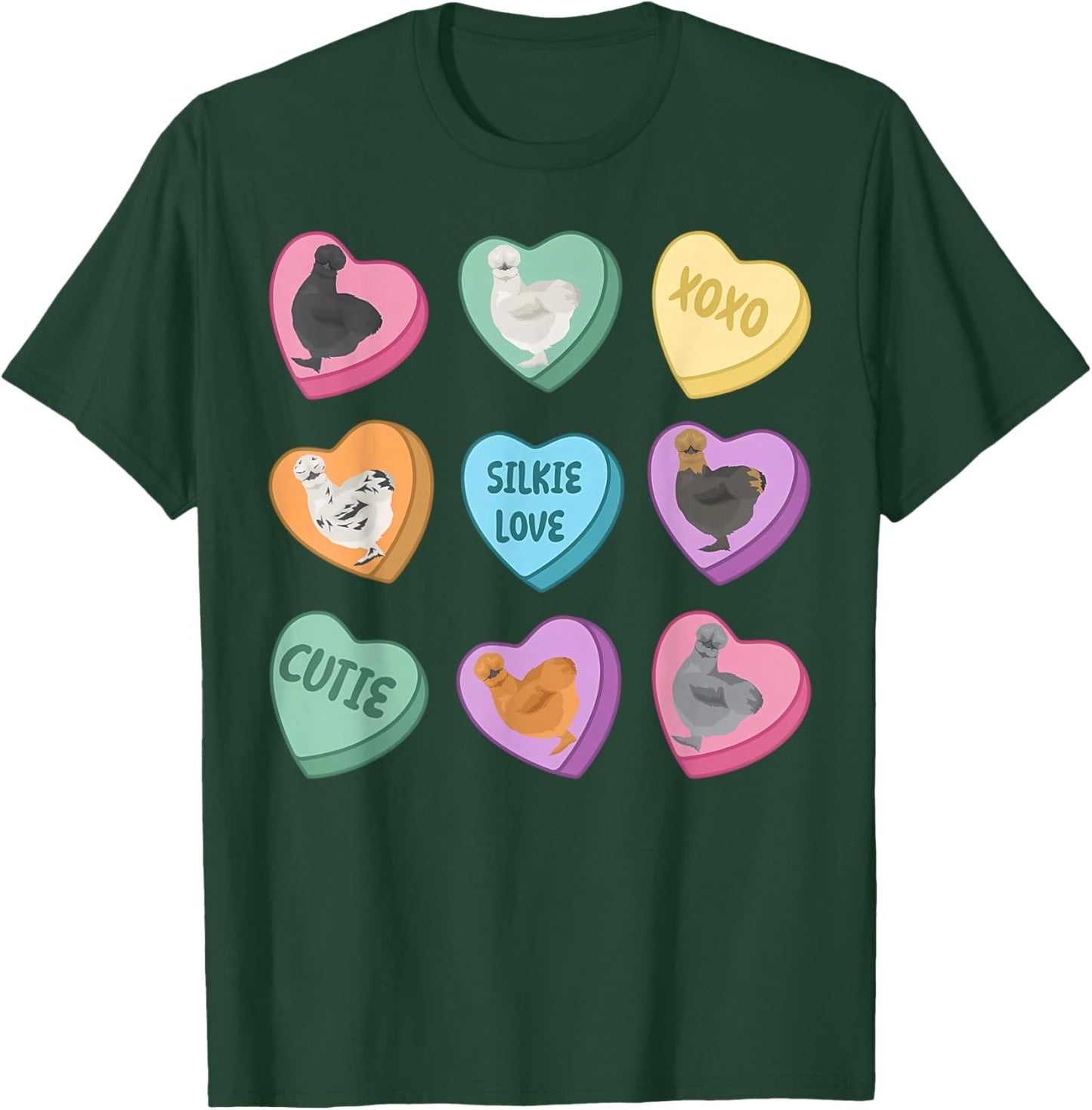 Cute Silkie Chicken Heart Candy Valentine Day Farm Animal T-Shirt - T-Shirt | Forest