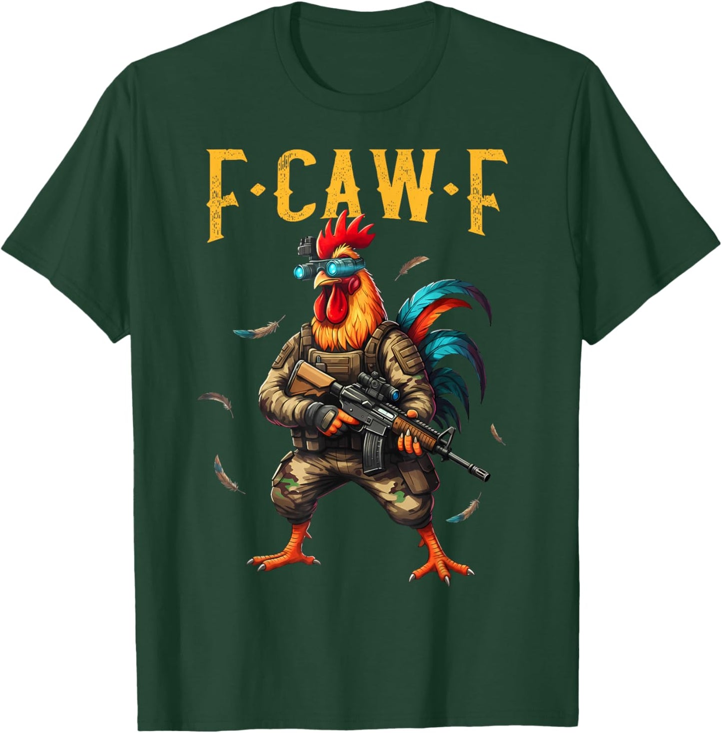 F-Caw-F Camo Chicken Tactical Rooster Military Funny Fcawf T-Shirt - T-Shirt | Forest