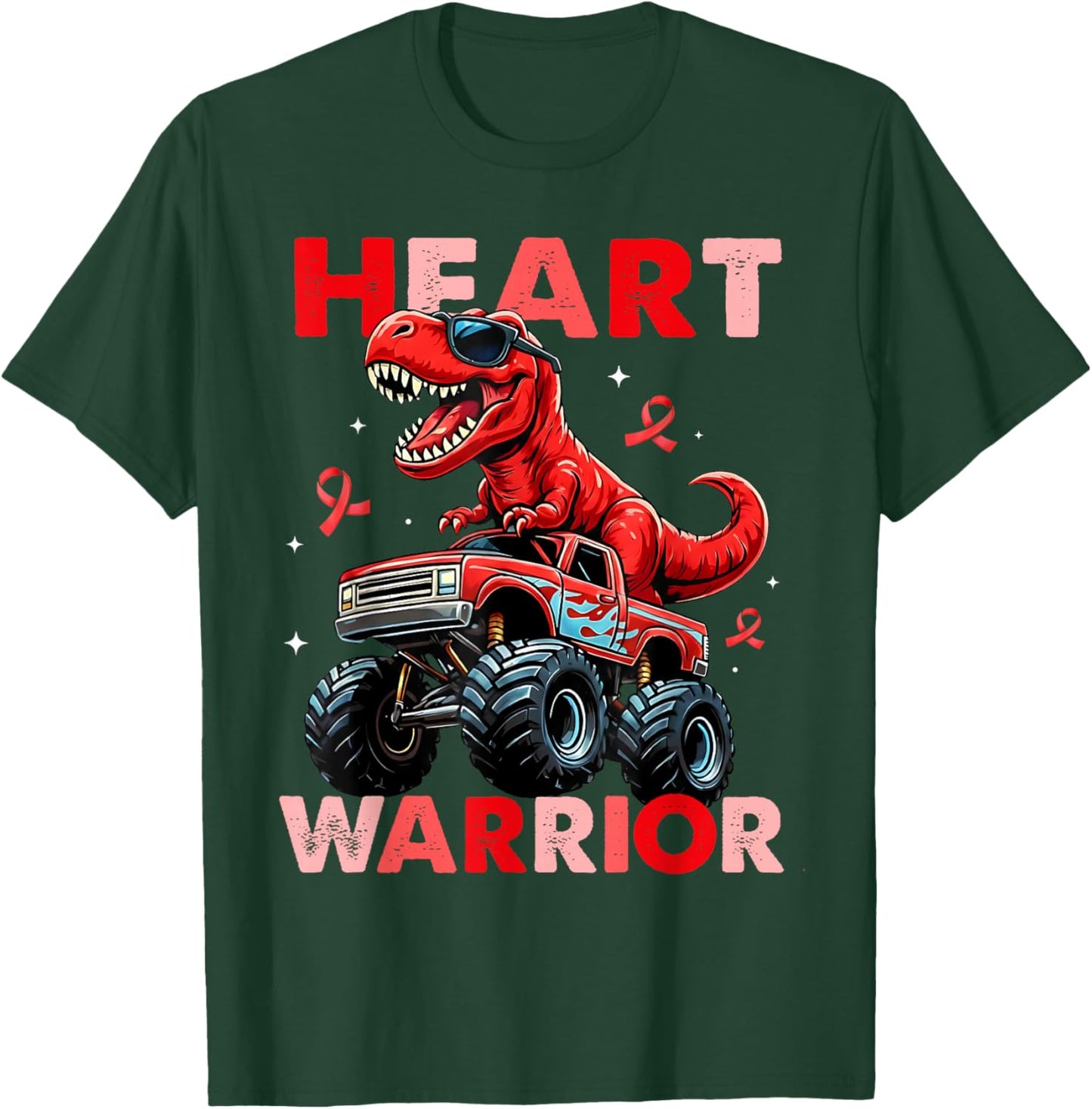 Dino Trex Boys Toddler Heart Warrior Heart Disease Awareness T-Shirt - T-Shirt | Forest
