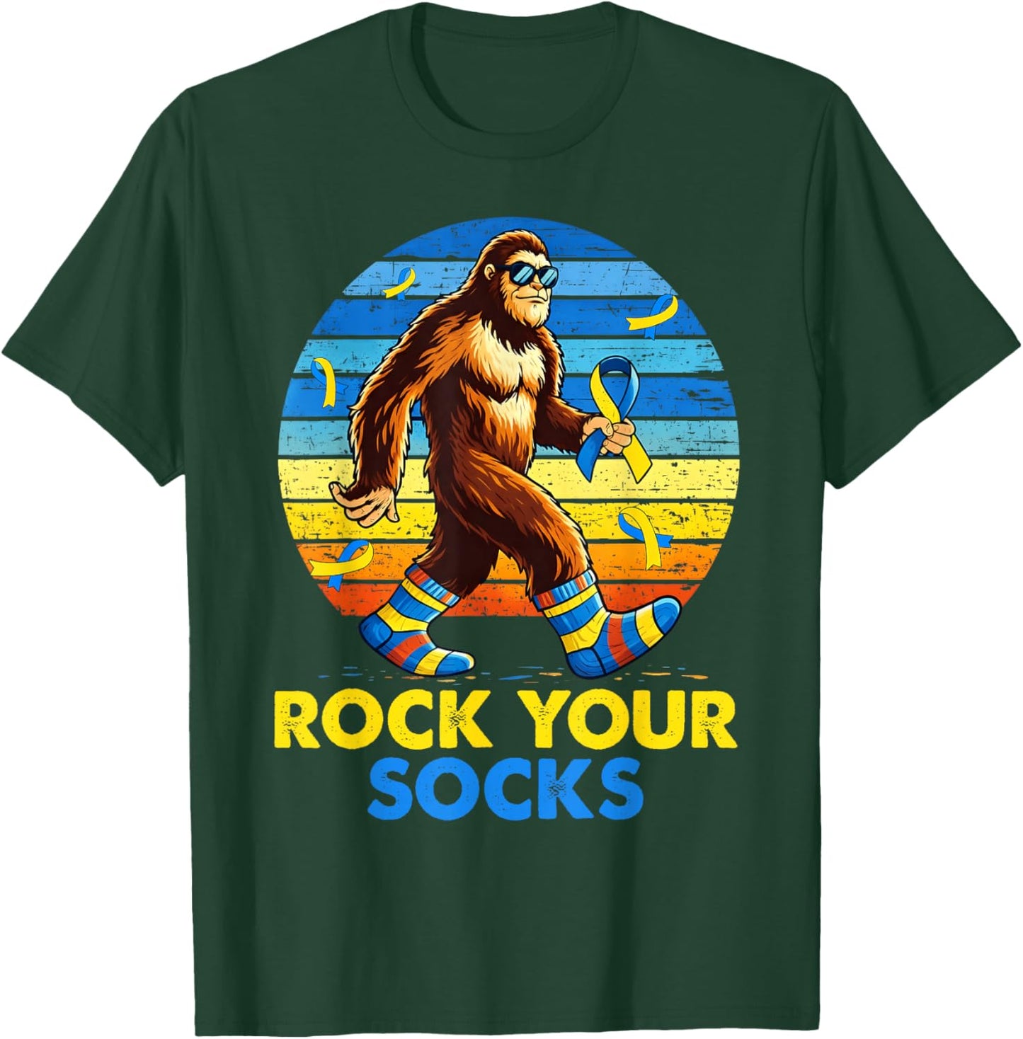Rock Your Socks Bigfoot Down Syndrome Awareness Boy Girl T-Shirt - T-Shirt | Forest