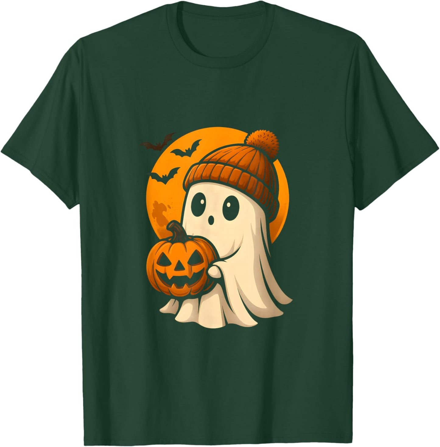 Cute Ghost with Pumpkin for Halloween Costume Party Spooky T-Shirt - T-Shirt | Forest