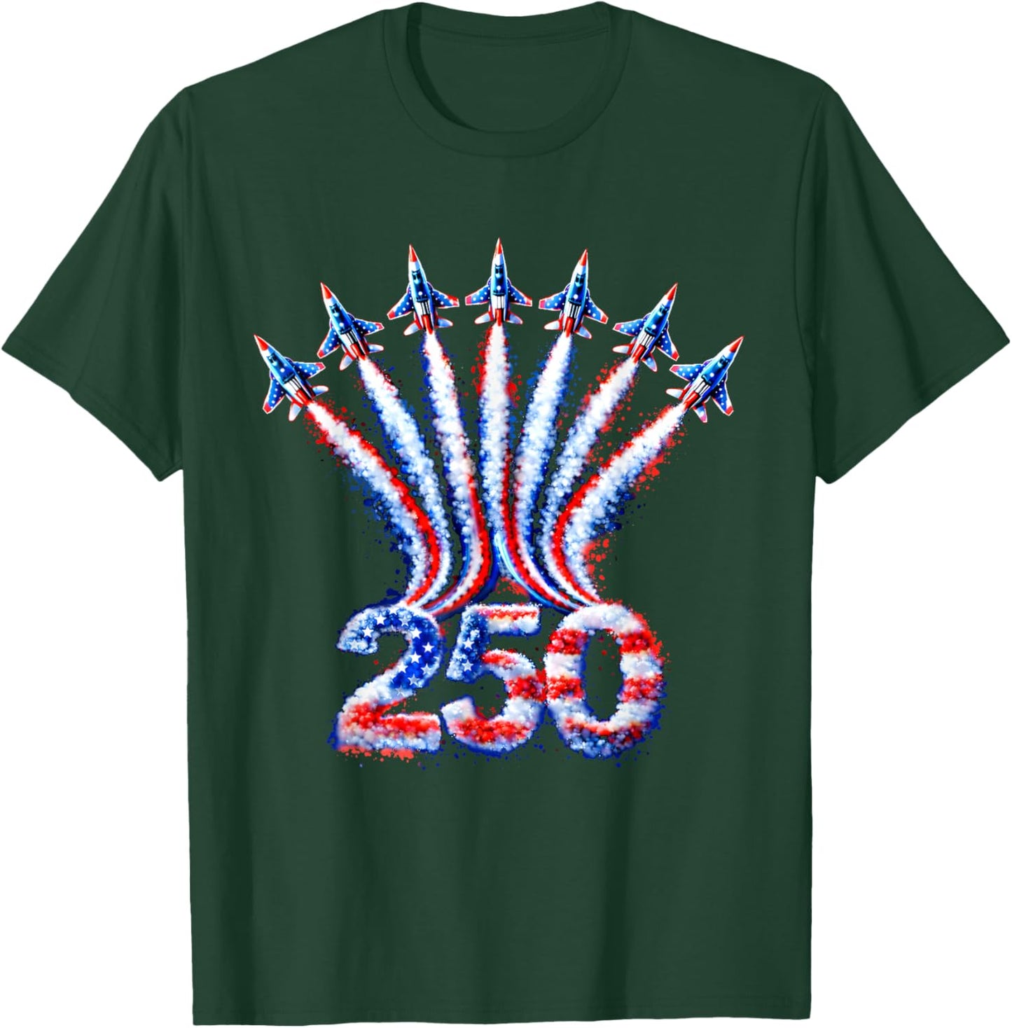 Fighter Jet Airplane USA Flag 250 Years American 1776 2026 T-Shirt - T-Shirt | Forest