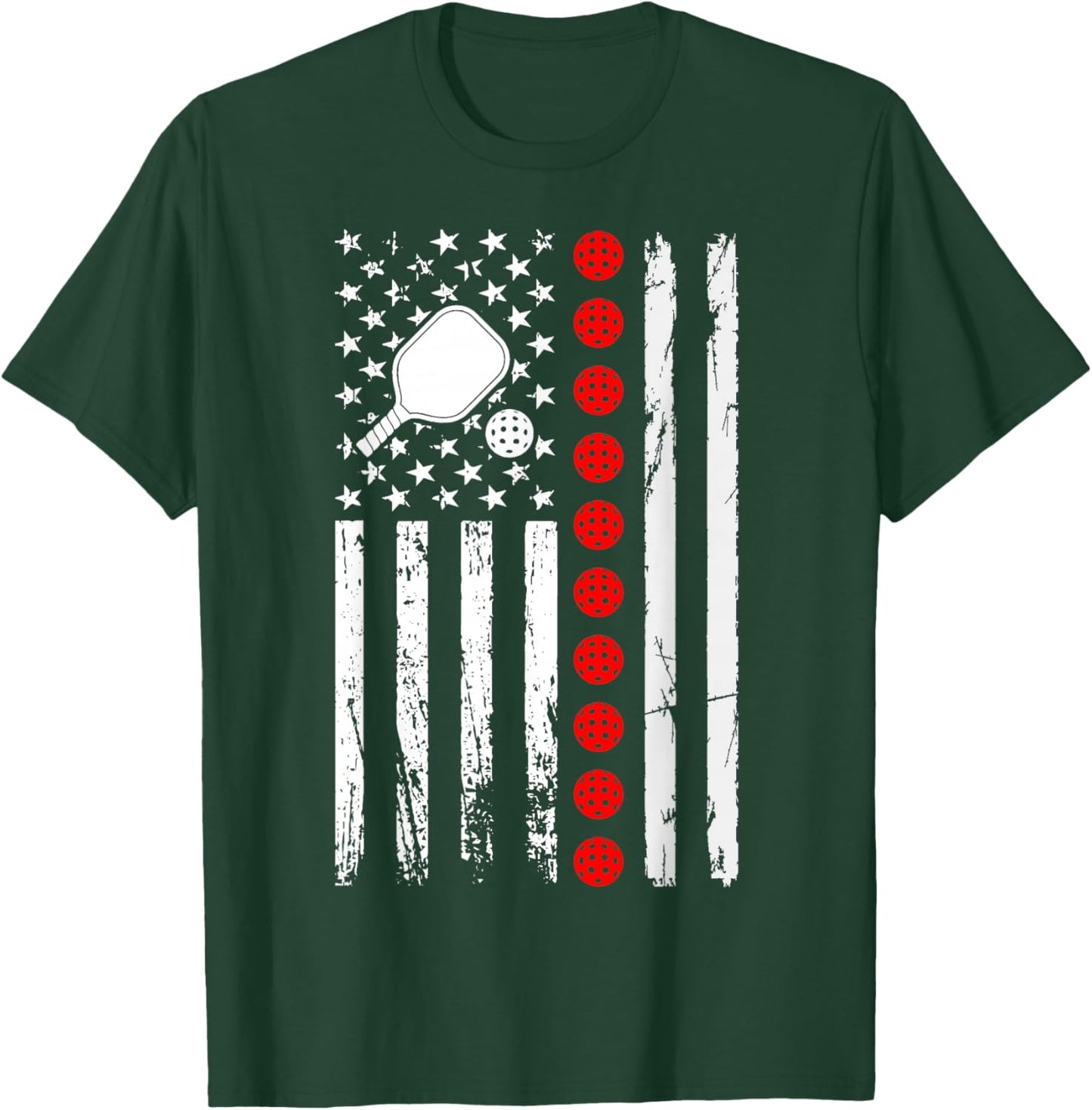Pickleball American Flag Pickleball Player Paddleball Lover T-Shirt - T-Shirt | Forest
